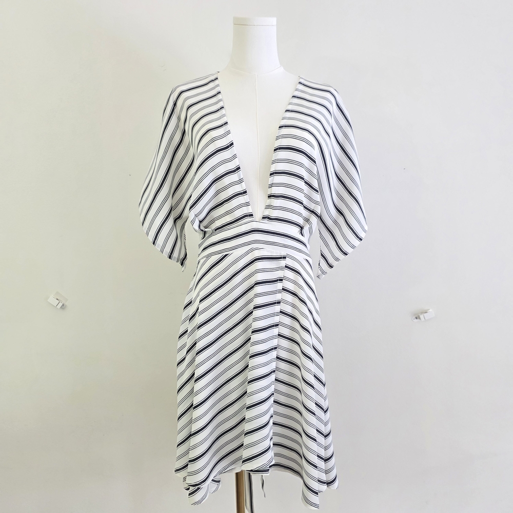 Faithfull the Brand Black & White Striped Plunge V Dress